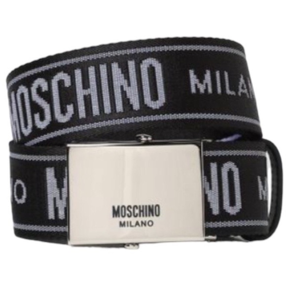 Moschino Logo Box Frame Buckle Webbing Belt Logo Tape Mens New - Picture 1 of 10